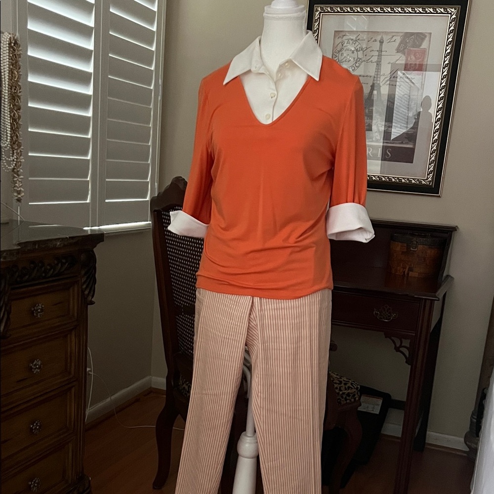 Carlisle Vibrant Orange Blouse with White Accents
